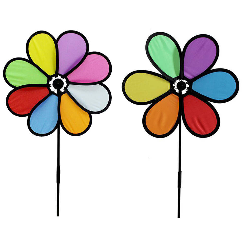 2 Pcs Large Metal Flowers Outdoor Decor Colorful Pinwheel Windmill Cloth