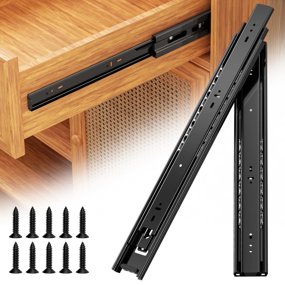 200Lb Heavy Duty Full Extension Drawer Slides 15.75 Inch Black Track Pair