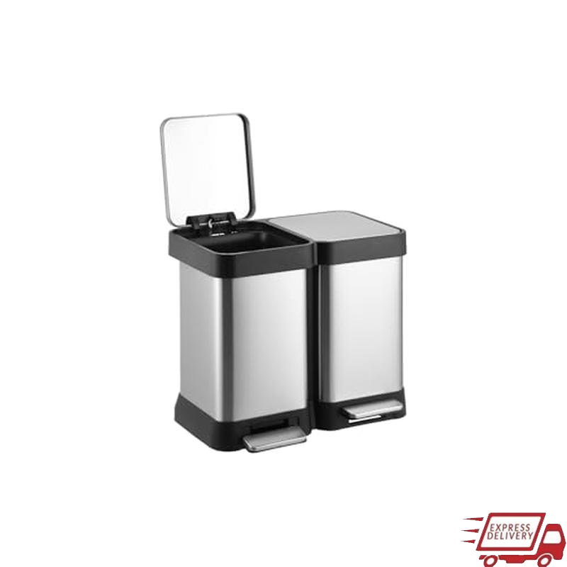 10 Gallon Dual Stainless Steel Trash Recycling Bin Hands-Free Soft-Close Design