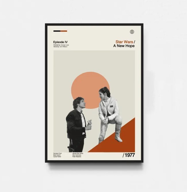 Han Solo and Princess Leia Star Wars Poster - Midcentury Art Print for Fans