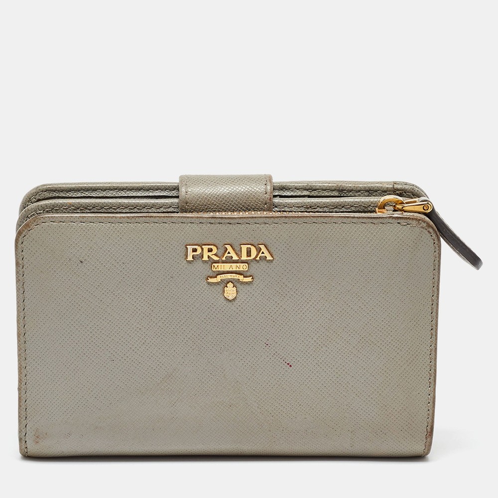 Prada Grey Saffiano Leather French Flap Wallet
