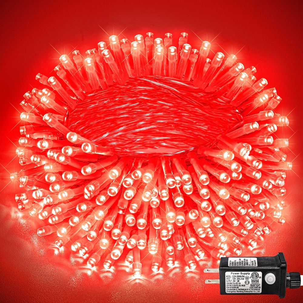 82ft 250 LED Red String Lights Outdoor Christmas Decor with 8 Modes Clear Wire