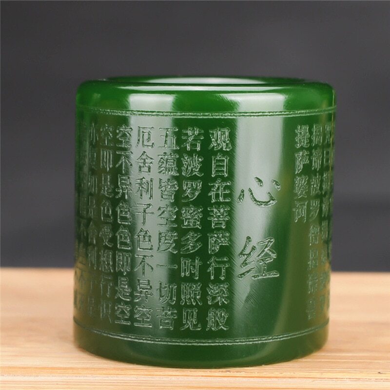 22mm Natural Green Jade Ring Heart Meridian Jadeite Buddhism Amulet Fashion Gift