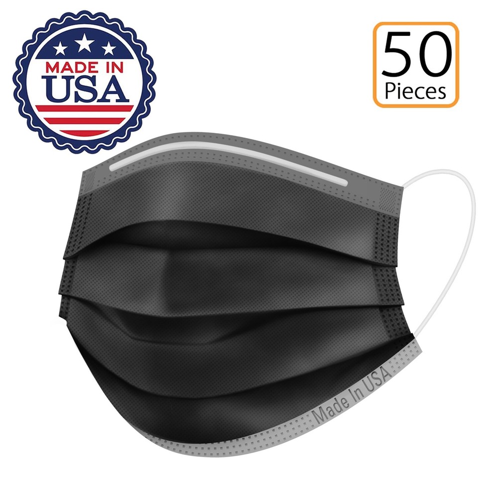 [USA MADE] 3-Ply Disposable Non-Medical Earloop Black Face Mask Cover [50 PCS]