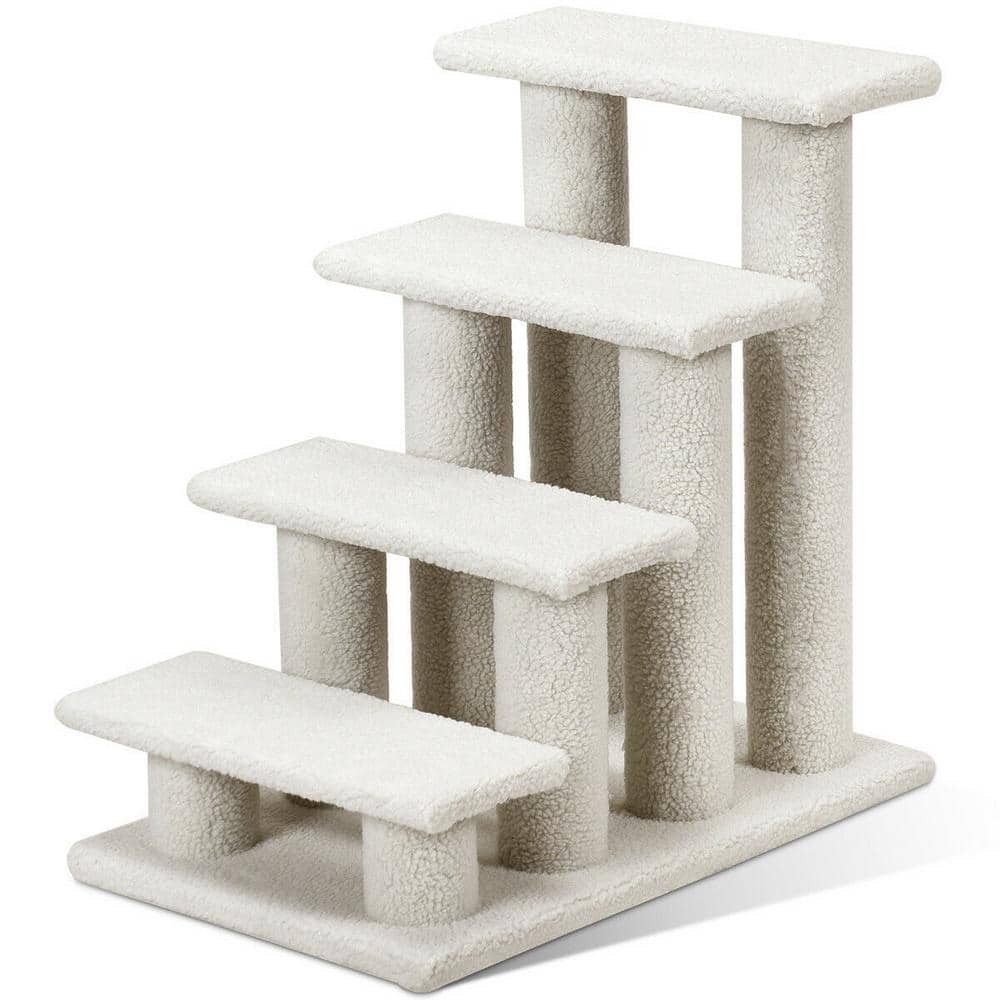 24 In. H 4-Step Pet Stairs Scratching Post Cat Tree Climber, White
