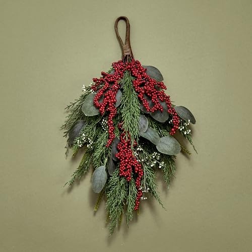 Winter Swag for Front Door, 18 Inch Greenery with Eucalyptus and Winterberry