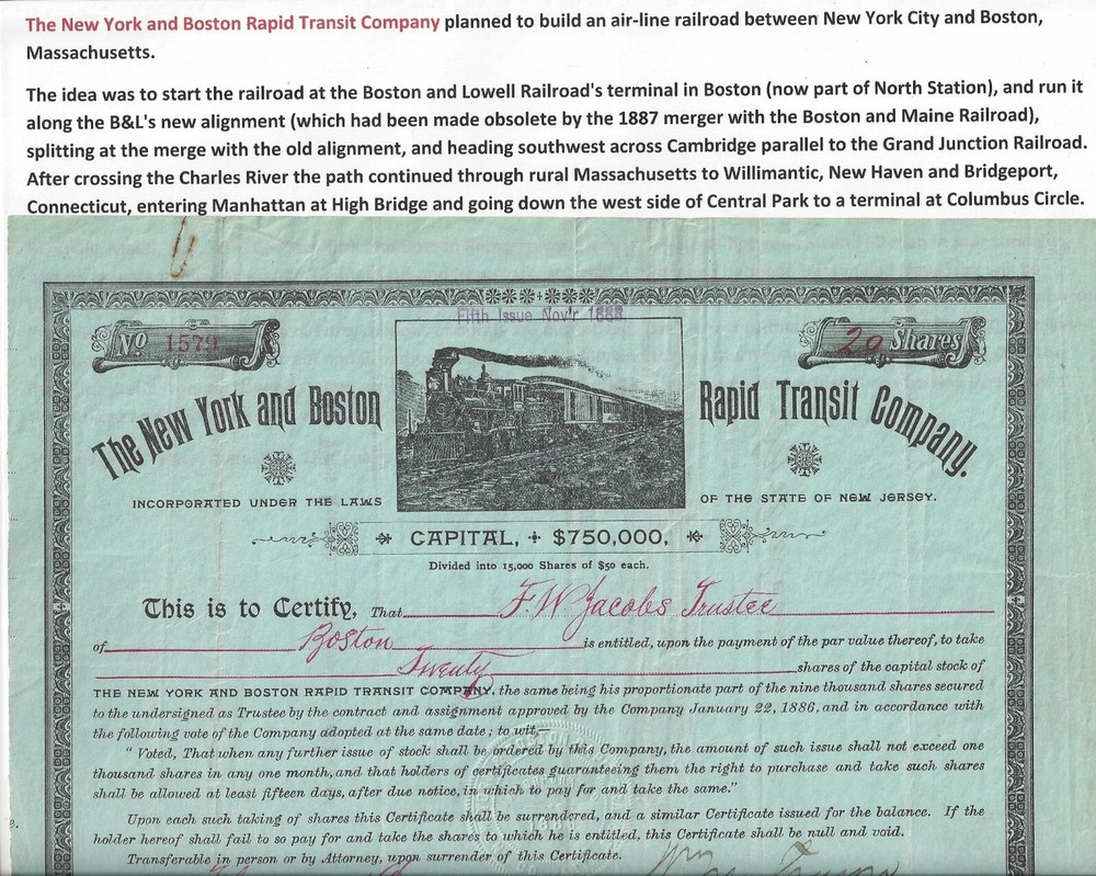 1889 NY & Boston Rapid Transit Co: A Failed Ambitious Scheme