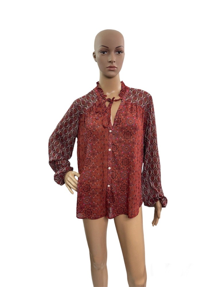 Hollister Women’s Size Medium Long Sleeve V Tie Neck Button Down Blouse