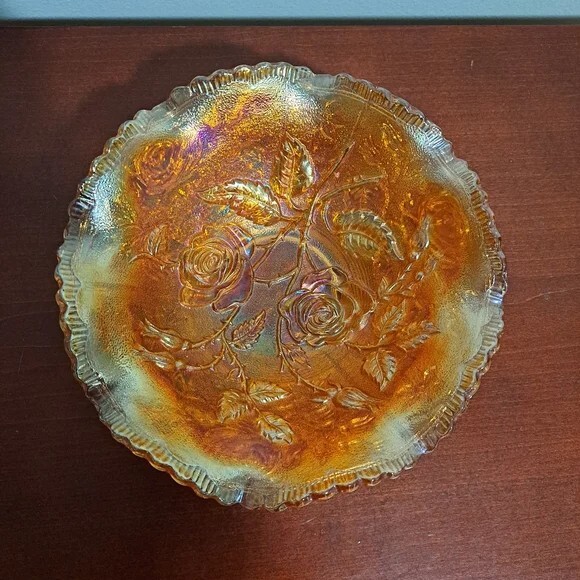 Vintage 1950s Imperial Carnival Glass Irridescent Marigold Open Lustre Rose Bowl