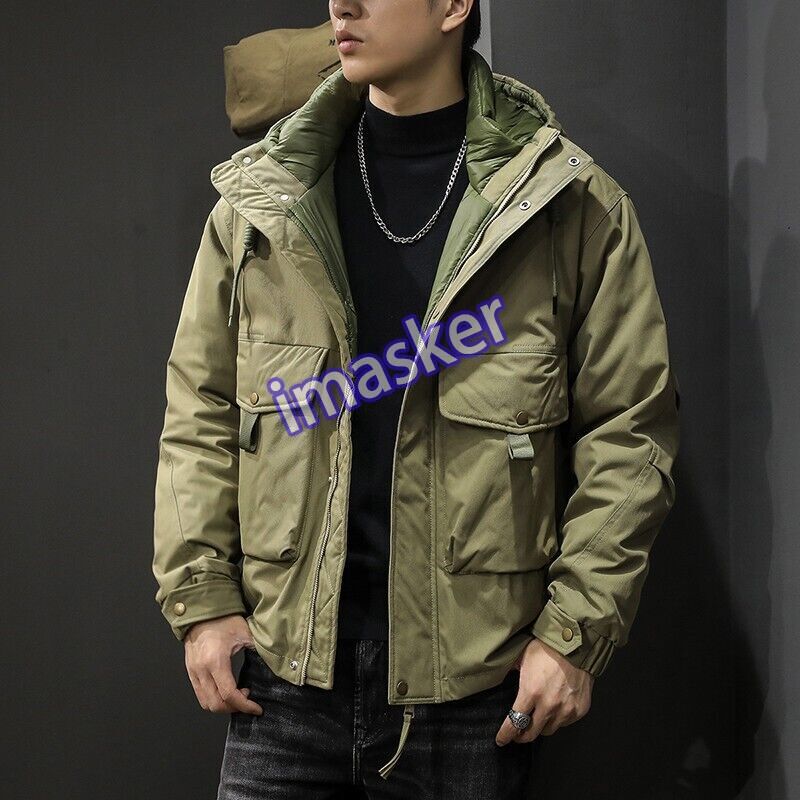 Winter Retro Workwear Jacket Men's 90 White Duck Down Outdoor Warm Hooded Jacket