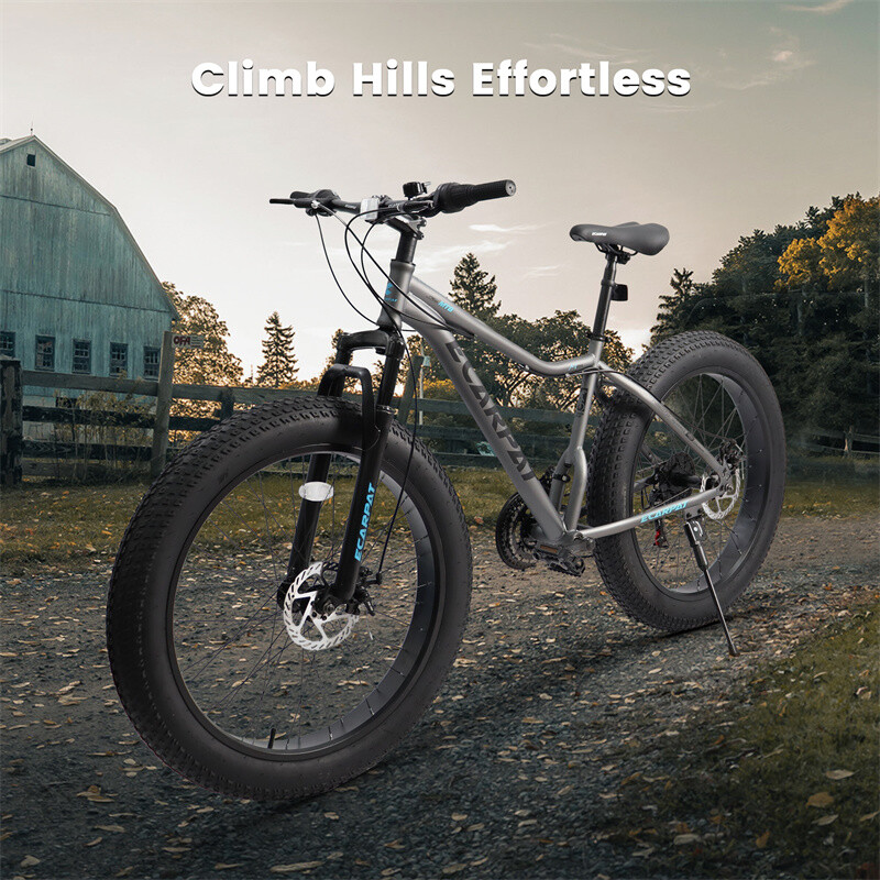 26 In Fat Tires Mountain Bike 4-in Wide Wheels 21-Speed Mens Womens Trail Beach