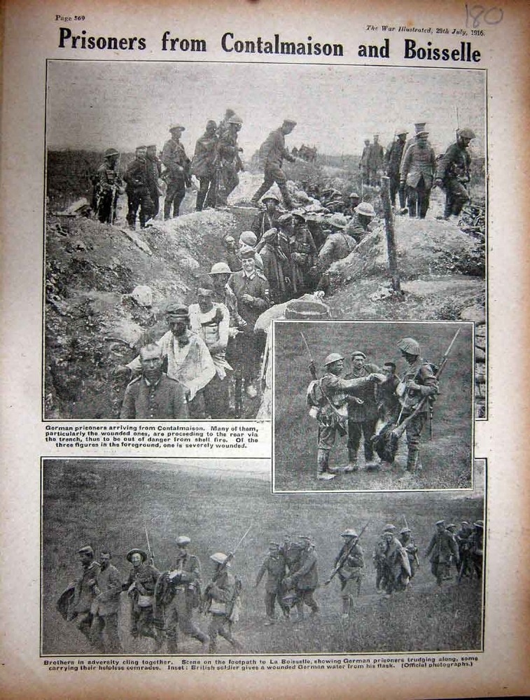 Old Antique Print 1916 Ww1 German Prisoners Contalmaison Boisselle Army 20th