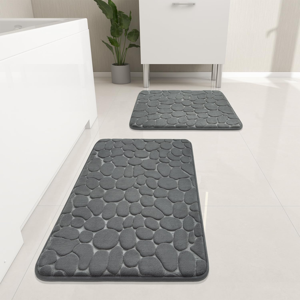 Bathroom Rugs Mat Set 2 Piece Dark Grey, Memory Foam Bath Mats Sets, Non Slip Wa