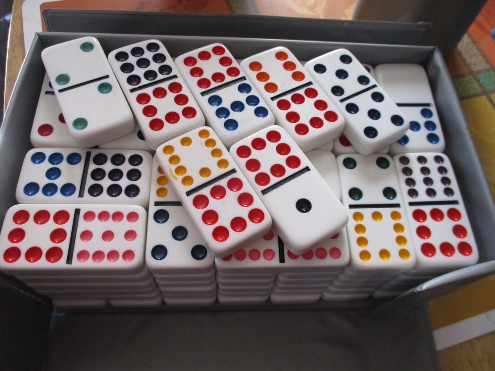 PREMIER EDITION DOUBLE TWELVE DOMINO GAME JUMBO 91 SHINY COLOR DOT DOMINOES-image