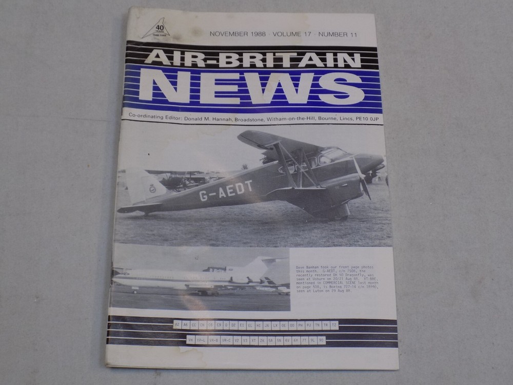 Air-Britain News Magazine Nov 1988 Airplanes History Boeing 727-14 G-AEDT DH 90