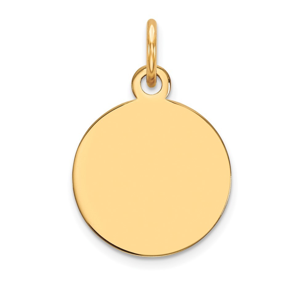 14K Yellow Gold Plain 0.027 Gauge Round Engravable 12mm Disc Charm Pendant