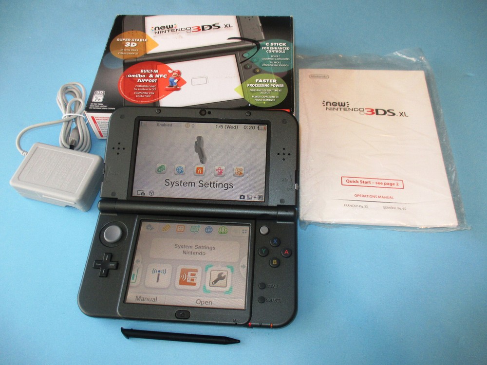 Nintendo New 3DS XL Black System in Box w/Charger US Version FREE Ship!