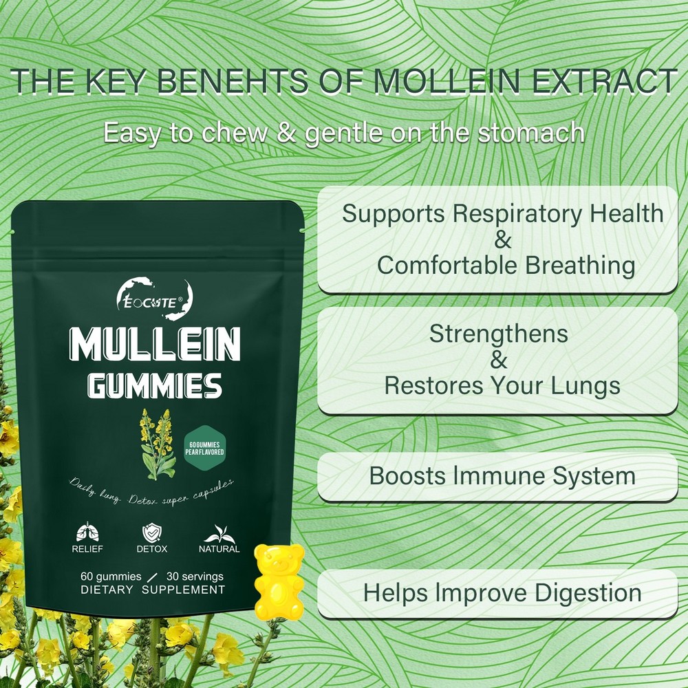 Mullein Gummies,Daily Respiratory Health Gummies1000mg Mullein Leaf herb Extract