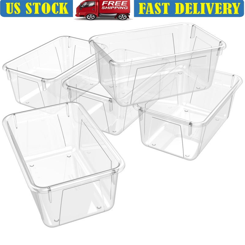 Clear 5-Pack Kids Storage Bins for Crafts Classroom Organizer