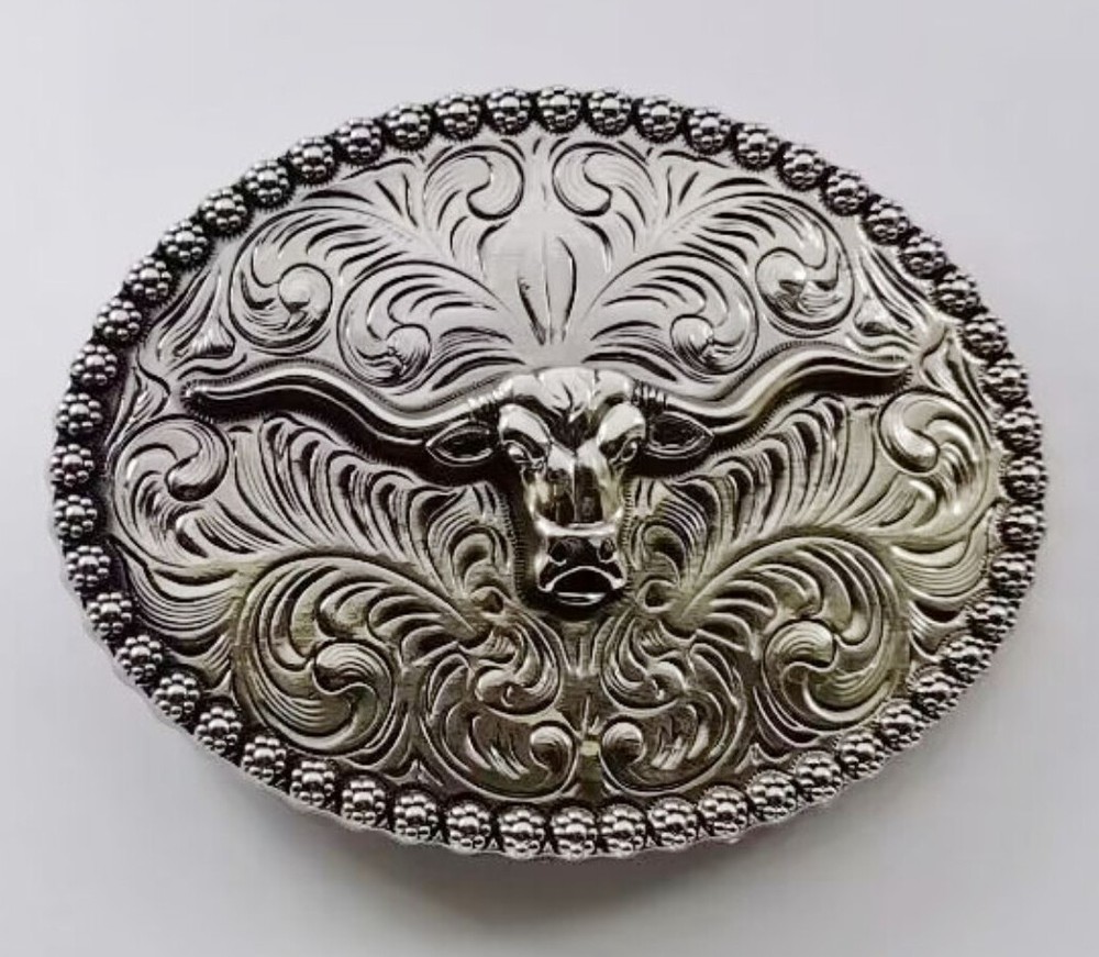 Western Belt Buckle for Men Cowboy Rodeo Vintage Style Wear Bull Head Floral