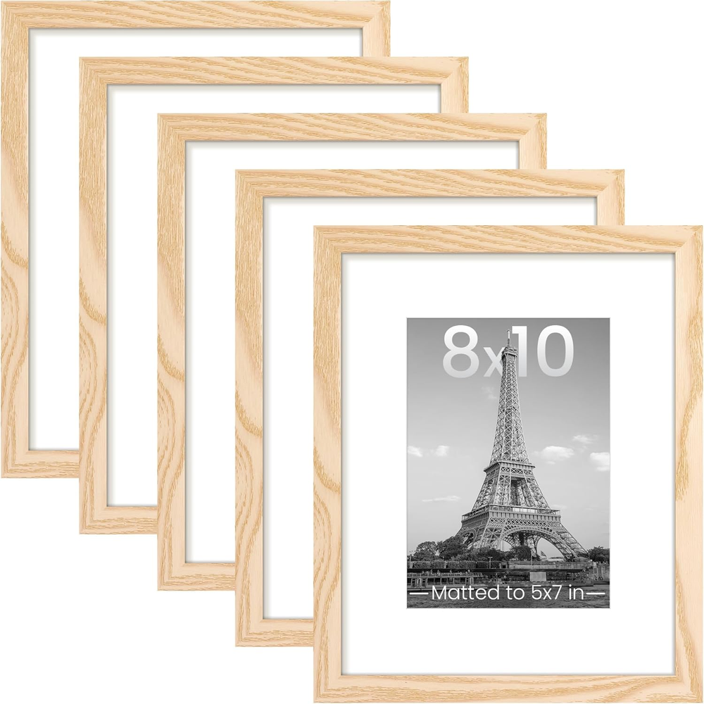8X10 Picture Frame Set of 5, Display Pictures 5X7 with Mat or 8 X 10 Without, Wa