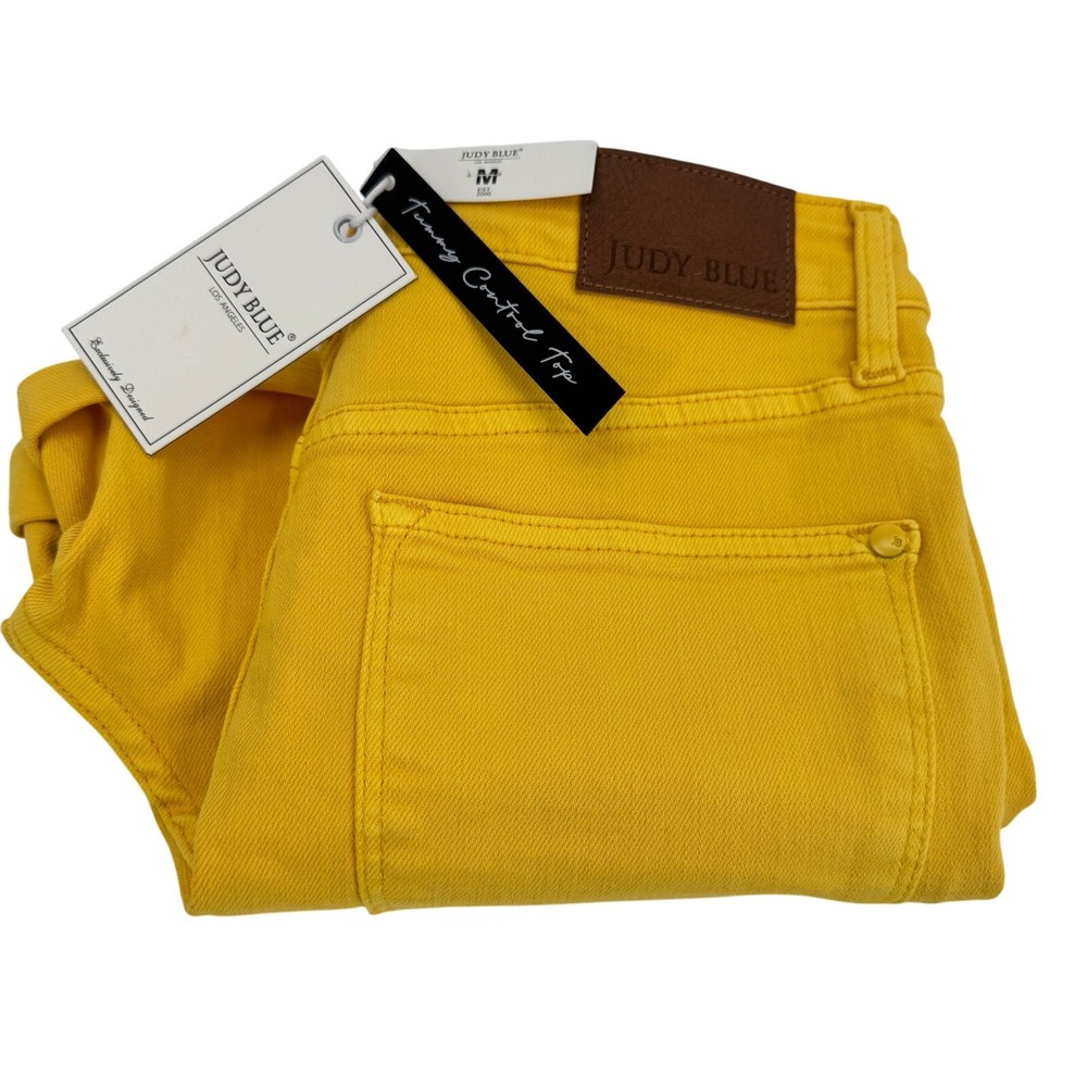 Judy Blue Shorts Womens Medium High Waist Tummy Control Garment Dyed Yellow NEW