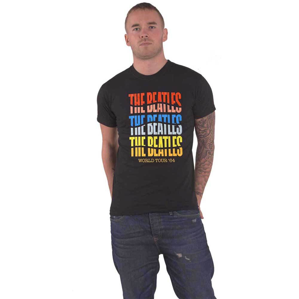 Official Unisex Black Beatles T-Shirt with Color Wave Band Logo