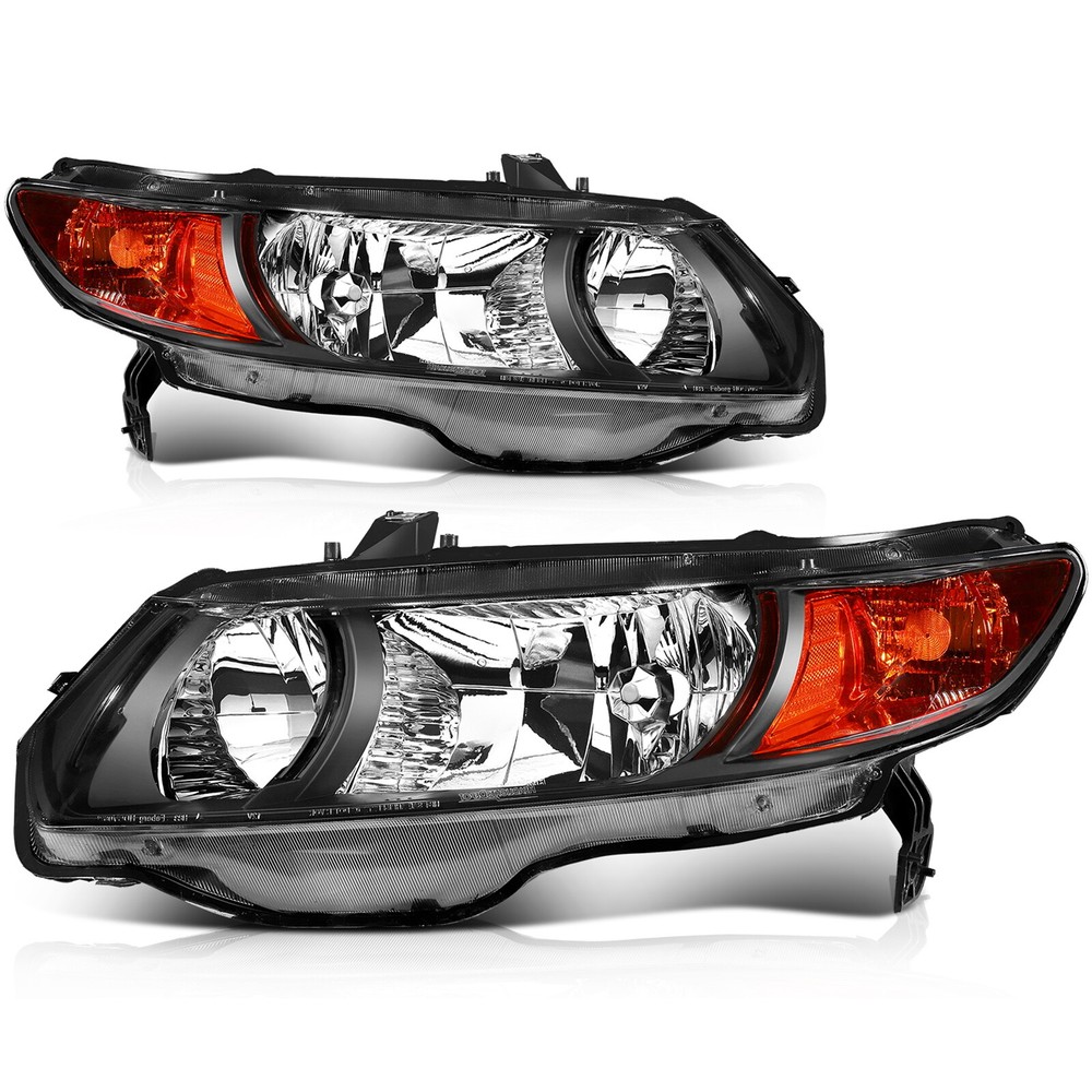 For 2006-2011 Honda Civic 2DR Black Headlamps Set Headlights Assembly LH RH Pair