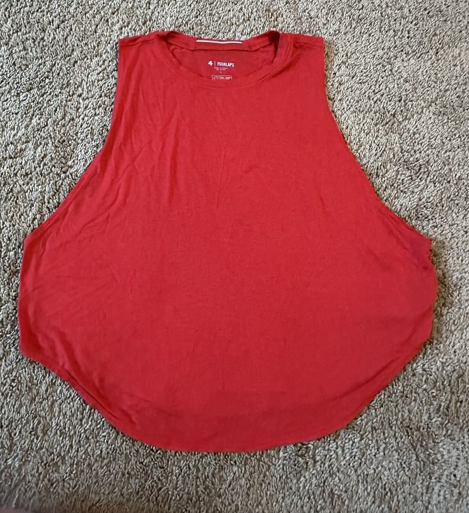 Fourlaps Womens Crimson Red Crew Neck Workout Gym Curve Cropped Tank Top L