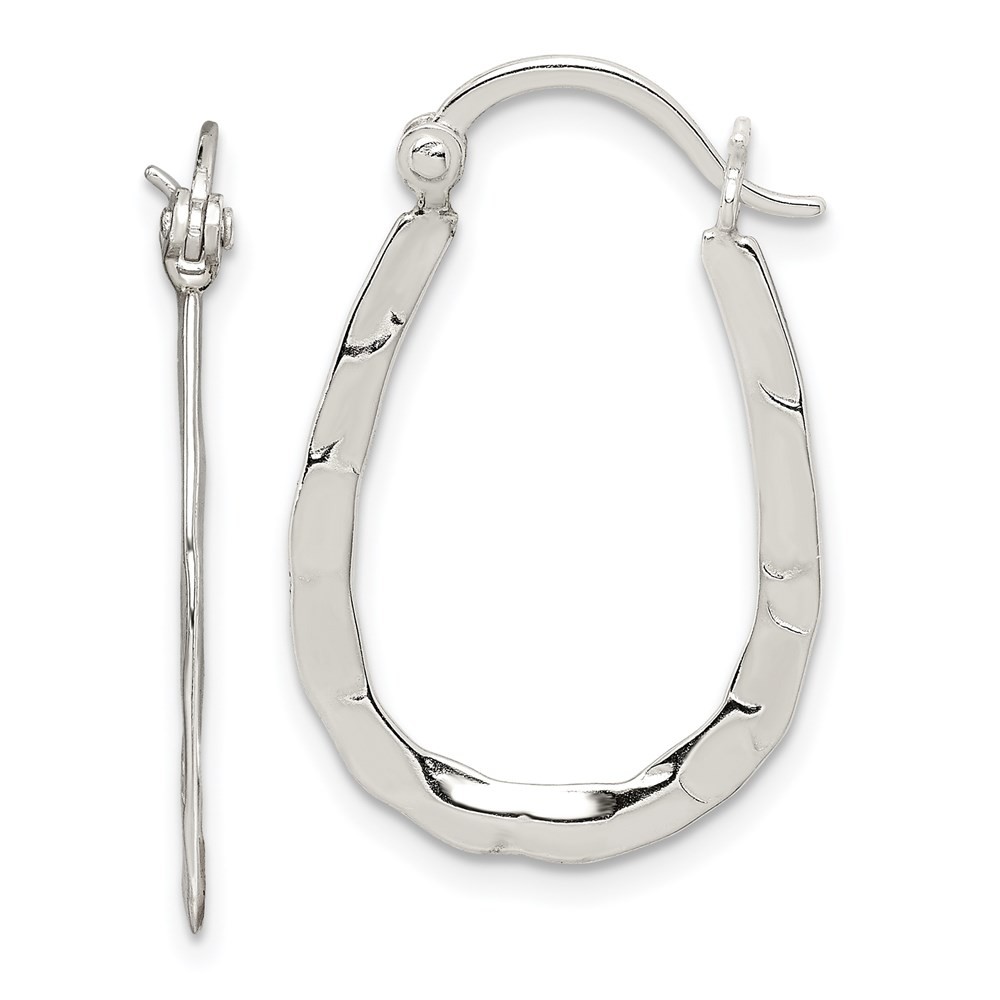 Sterling Silver Polished & Hammered Oval Hoop Earrings 1.52gm L-20 mm, W-14 mm