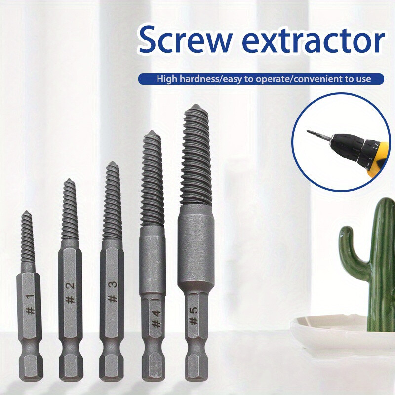 5-Piece Hex Shank Broken Screw Extractor Set for Easy Bolt Removal