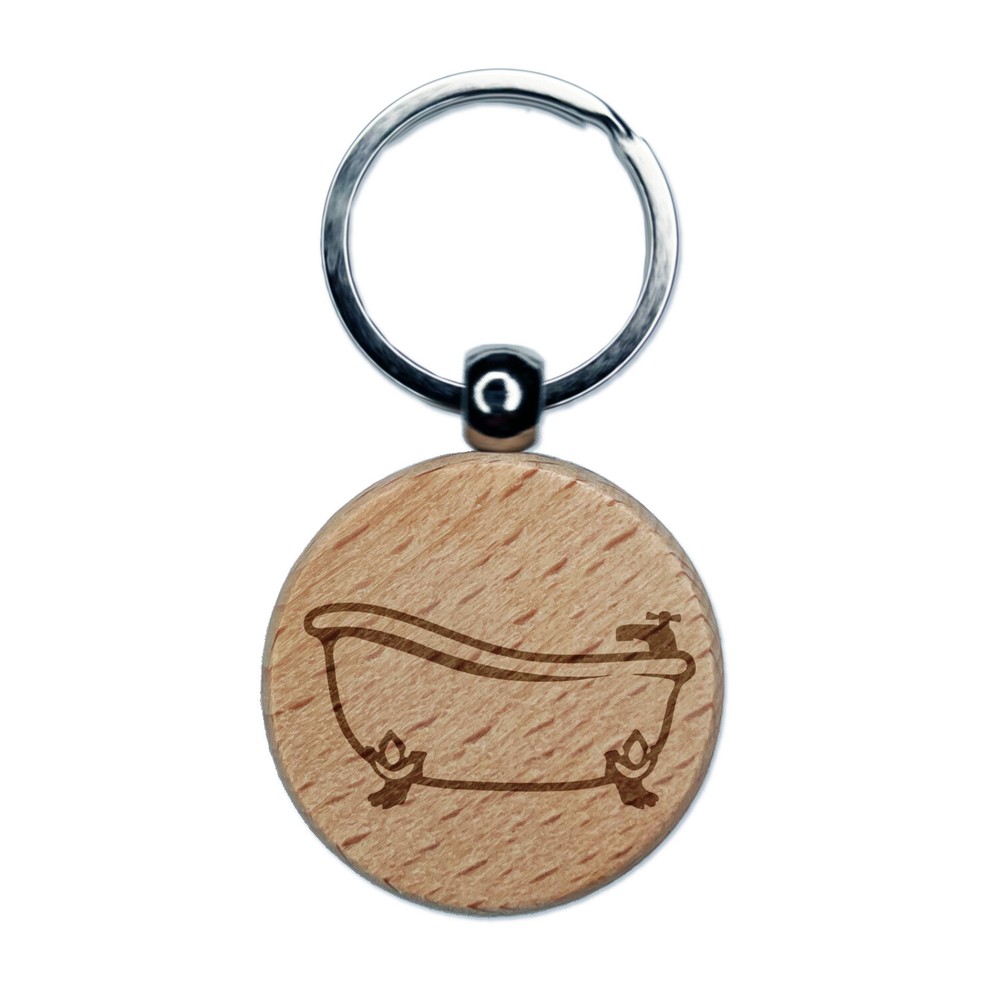 Vintage Clawfoot Bathtub Engraved Wooden Keychain Charm  