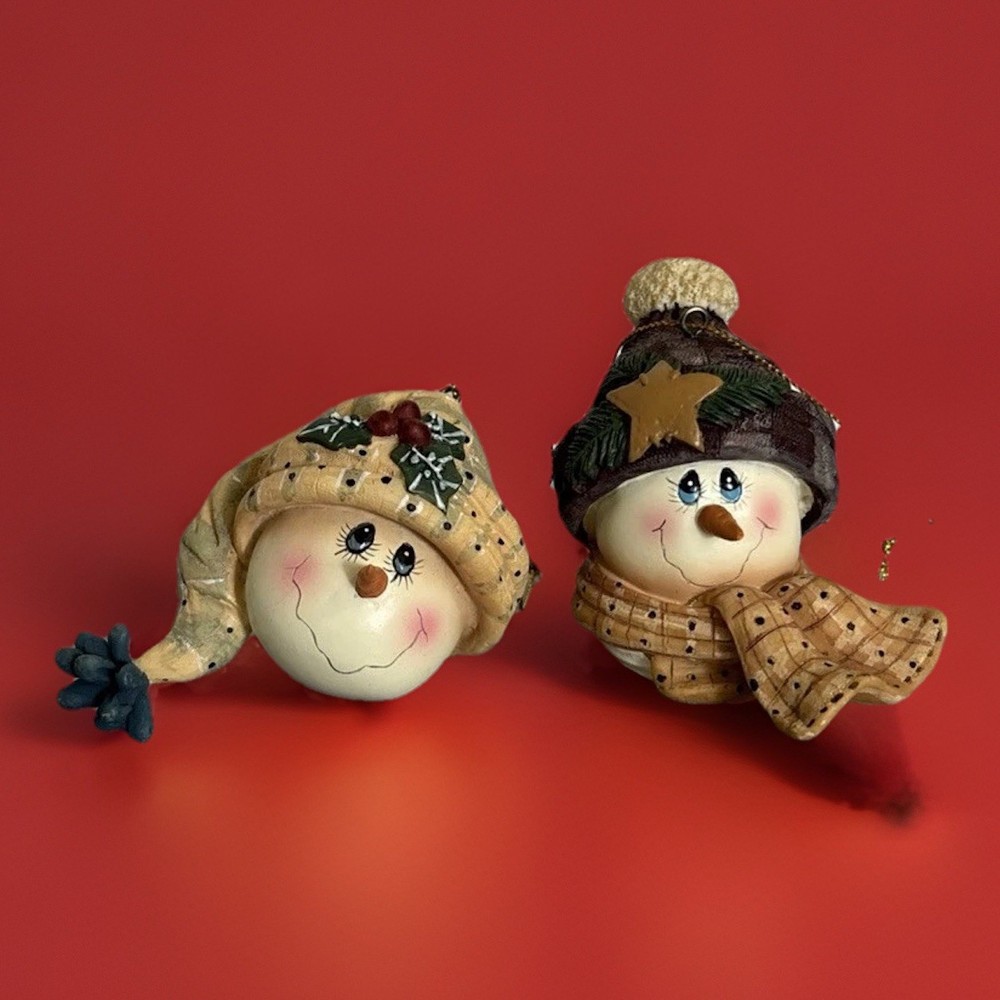 Snowman and Snow woman with Scarf Hat Star  Christmas Tree Ornament Set Of 2