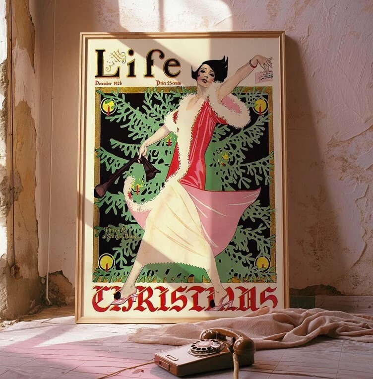 Vintage Retro Christmas Magazine Poster for Holiday Decor  