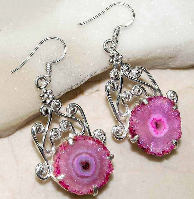 Natural Geode Cluster Rubellite 925 Sterling Silver Earrings Jewelry @B19-8