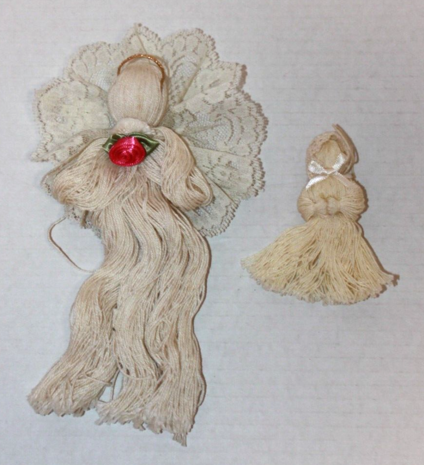 Vintage Lot 2 Handmade Embroidery Floss & Lace Christmas Tree Ornaments