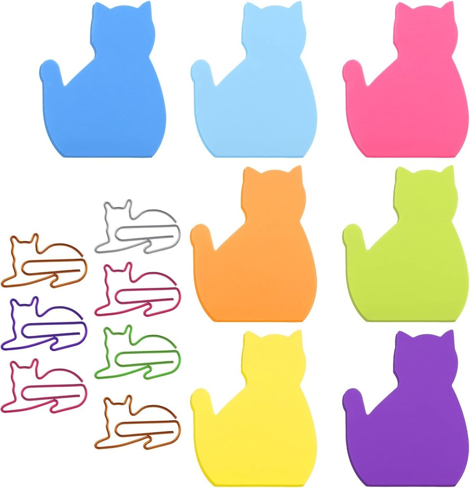 Cute Cat Sticky Notes with Paper Clips Kawaii Self-Stick Index Tabs