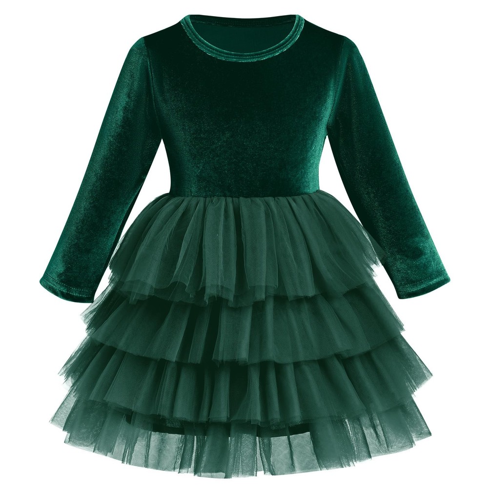 Baby Girls Velvet Christmas Dress Long Sleeve Ruffle Tulle Tutu Dress Princes...