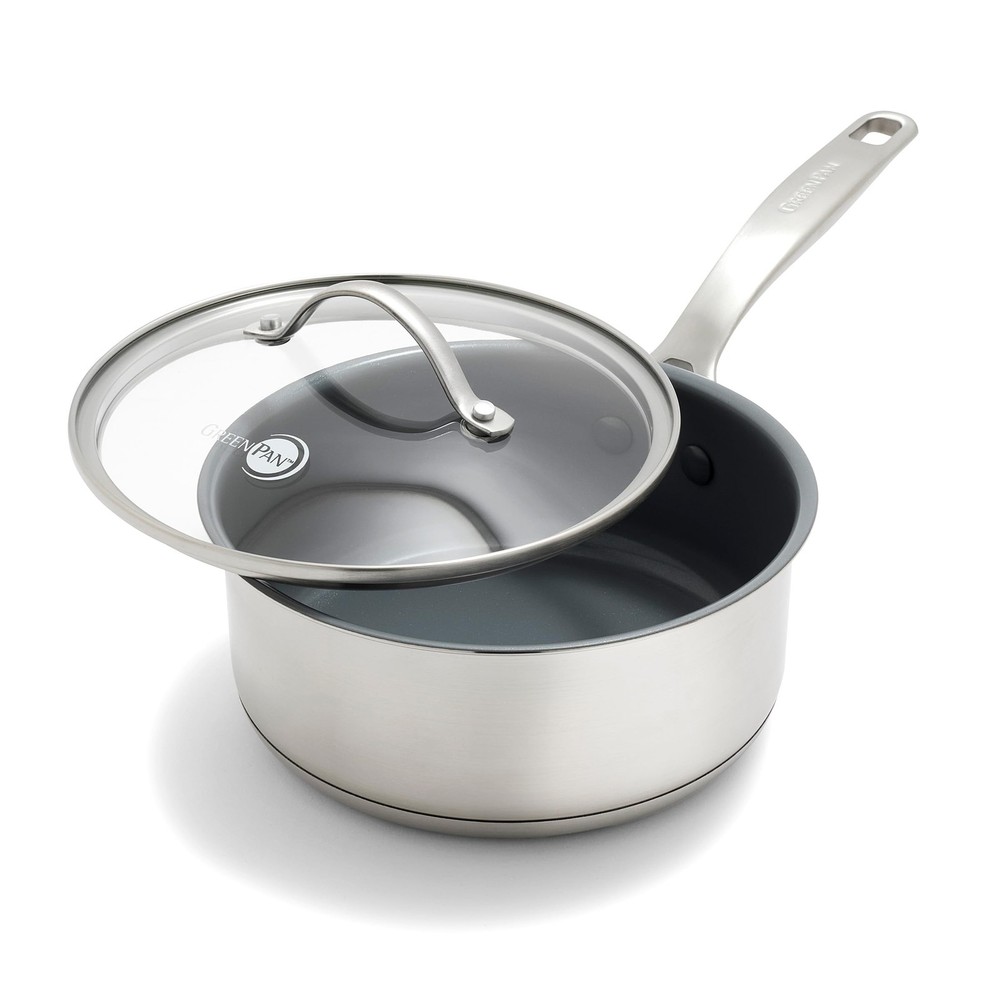 Stainless Steel Treviso 2.1QT Ceramic Nonstick Saucepan with Lid PFAS-Free