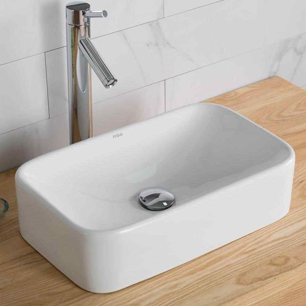 Elavo 19.4 in. Soft Rectangular Vessel Bathroom Sink in White Vitreous China