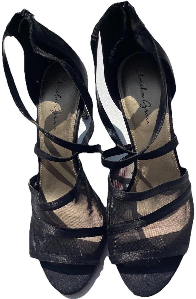 Amelia Grace Shoes Women’s Size 10 Palm Print Fabric Heels Slip On Open Toe Heel