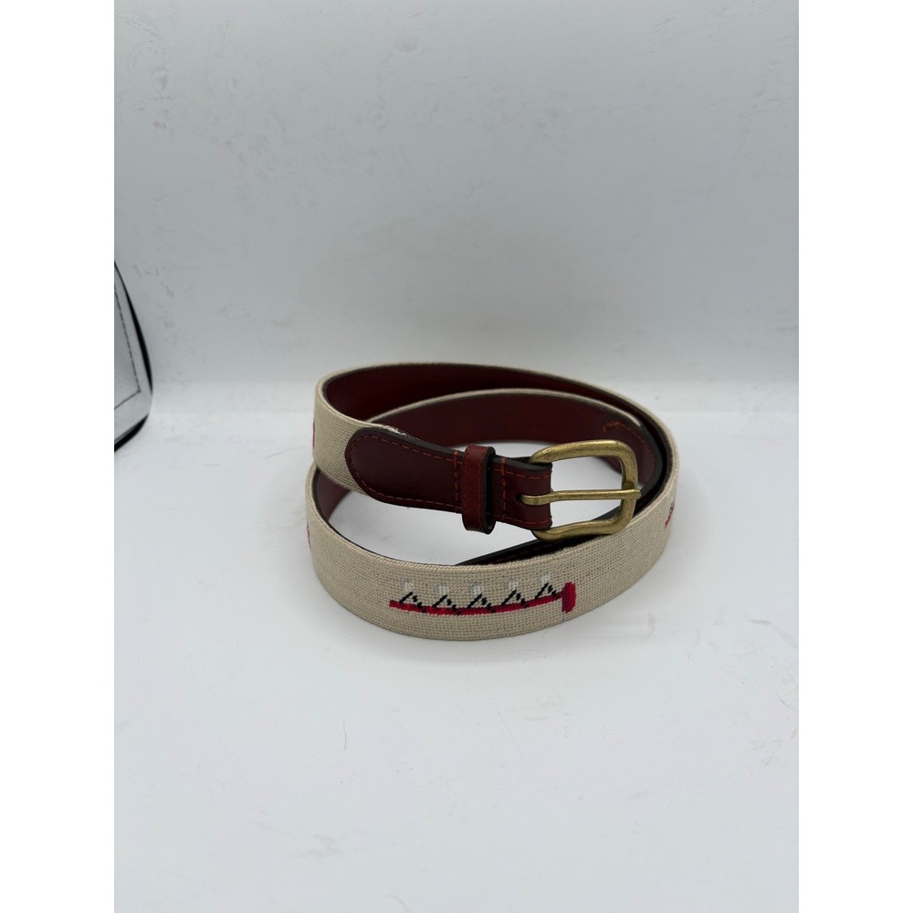 SMATHERS & BRANSON Needlepoint Belt Mens Size 40 Brass Buckle Red White Pattern