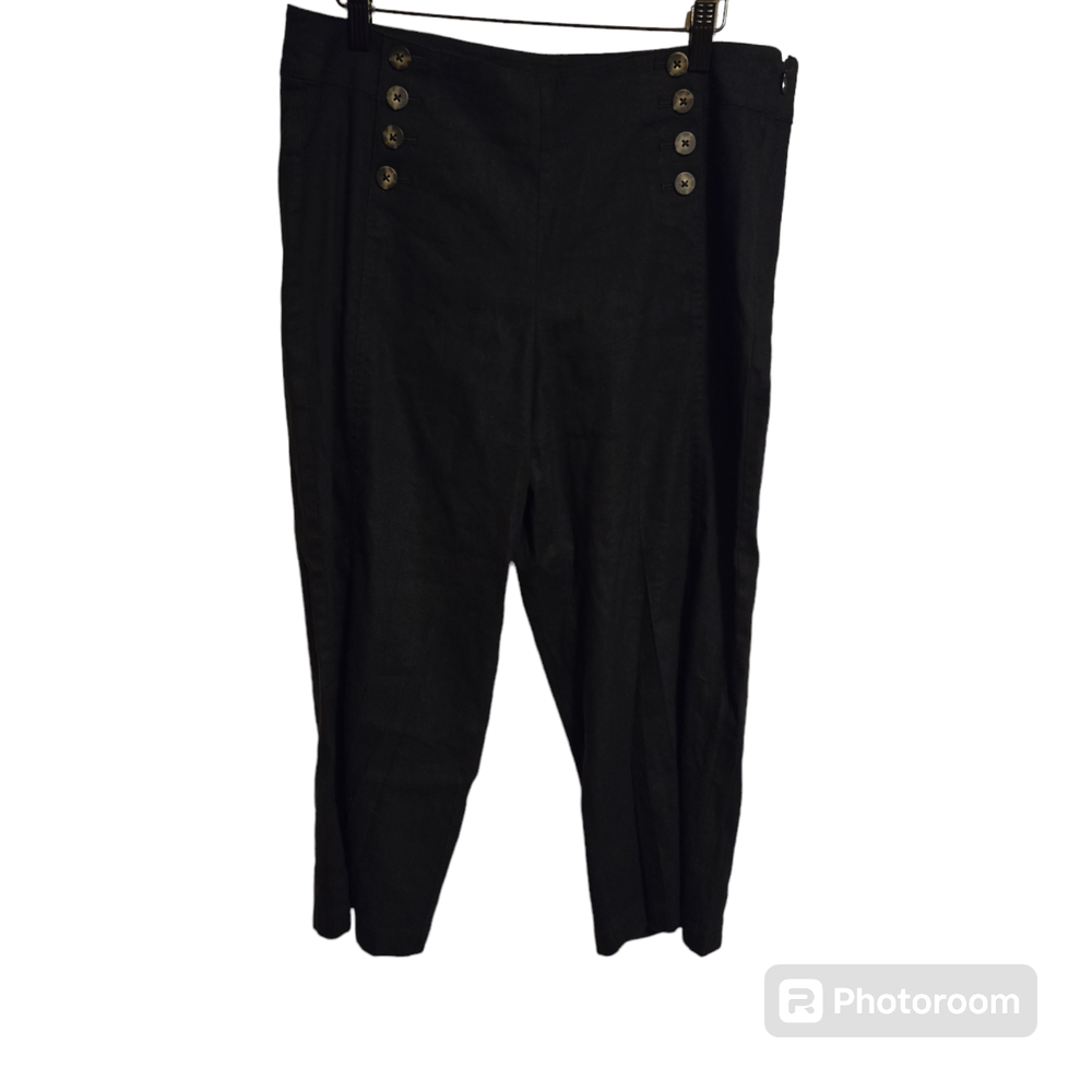 J.Jill Linen-Stretch Crop Wide Leg Women's 12 Blue Linen/Viscose/Spandex