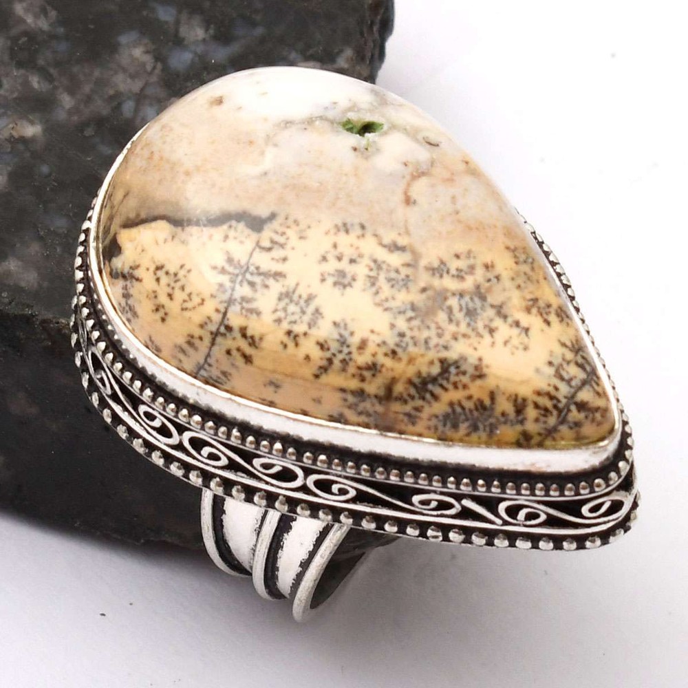 Dendrite Opal Gemstone Ethnic Antique Design Ring Jewelry US Size-8.5 AR 73527