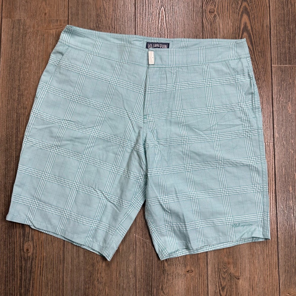 Vilebrequin Swim Trunks Plaid Pattern Blue White Men's XXL Flat Belt Mesh Lined