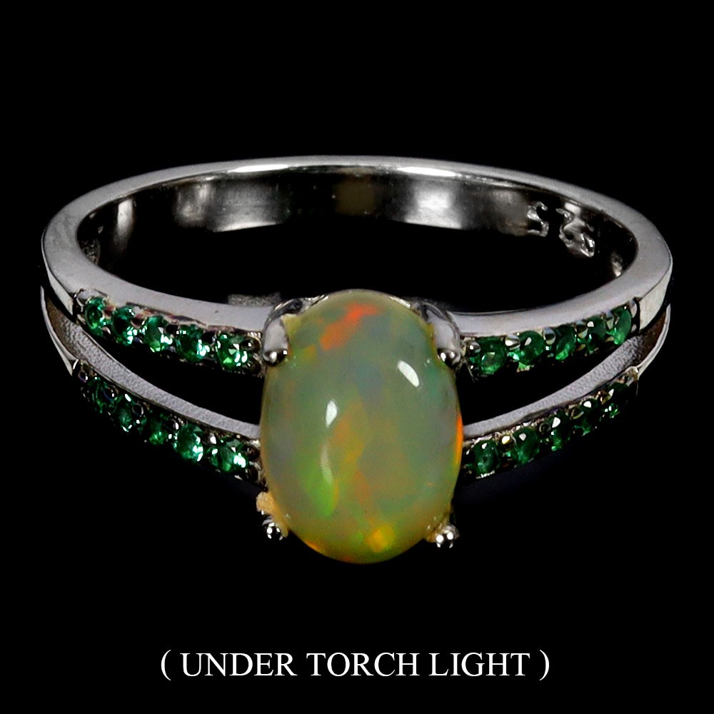 925 Sterling Silver Ring Oval Fire Opal 8x6mm Natural Gemstone Jewelry Size 7