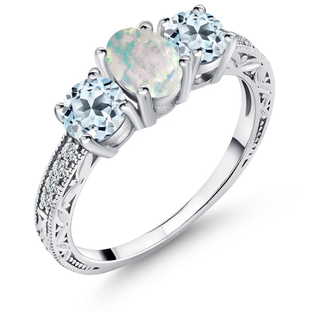 Oval Opal Stone 925 Sterling Silver Three-Stone Cyber Monday Gift Ring Size 7-image