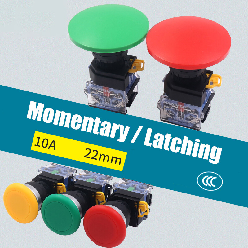 40mm 60mm Mushroom Head Push Button Switch Momentary Latching Red 1NO 1NC 2NO