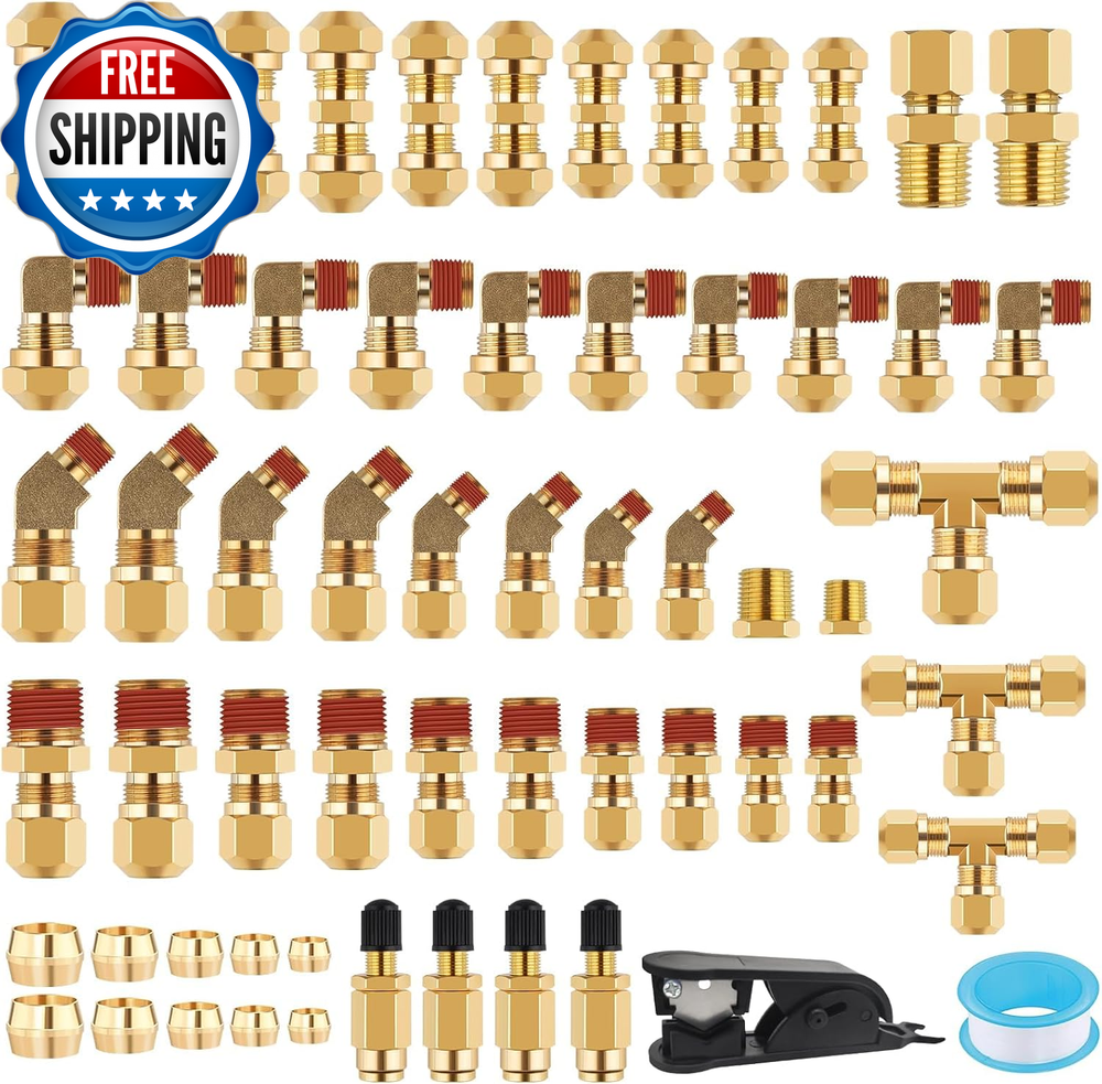100PCS Brass DOT Air Line Fittings,  Quick Connect Air Hose Fittings for 1/4