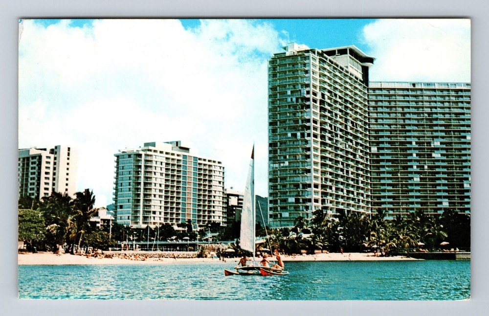 Vintage Waikiki Beach Ilikai Hotel HI Hawaii Advertising Postcard